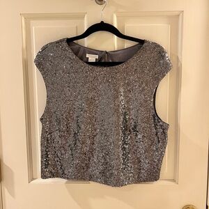 NWT Jenny Yoo Collection cropped silver sequin short sleeve top